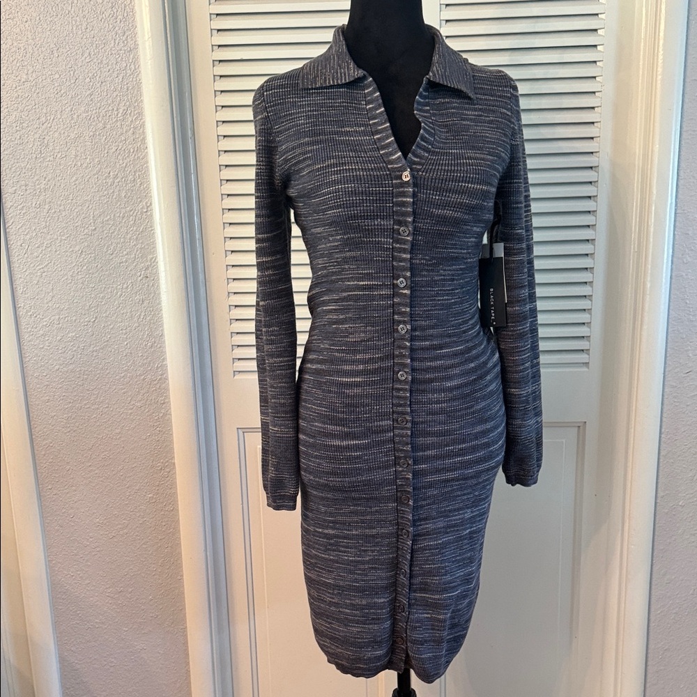 Heathered Gray Button-Front Long Sleeve Knit Dress